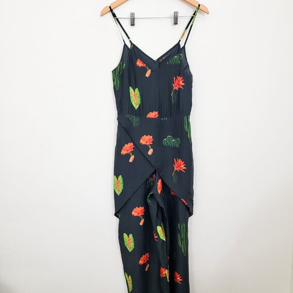 Carolina K Floral Habutai Silk Jumpsuit Black Small - Picture 1 of 8